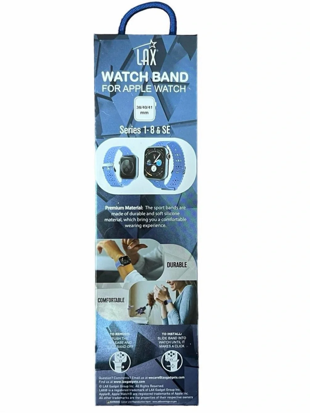 New LAX Apple Watch Band Lace Silicone Gray Blue Series 1-8 & SE New In Package